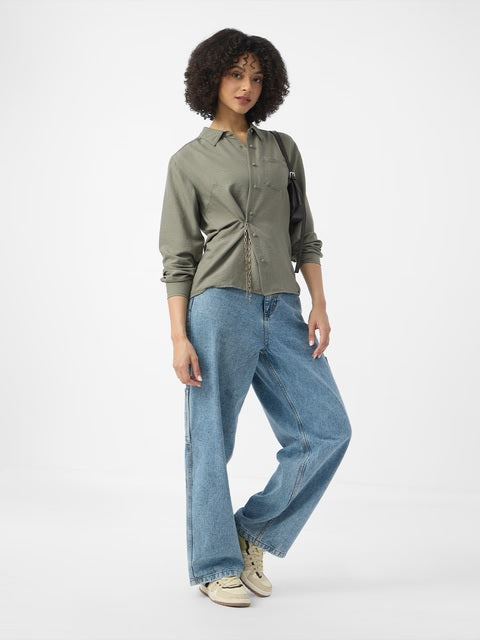 Textured Light Olive Women Shirts