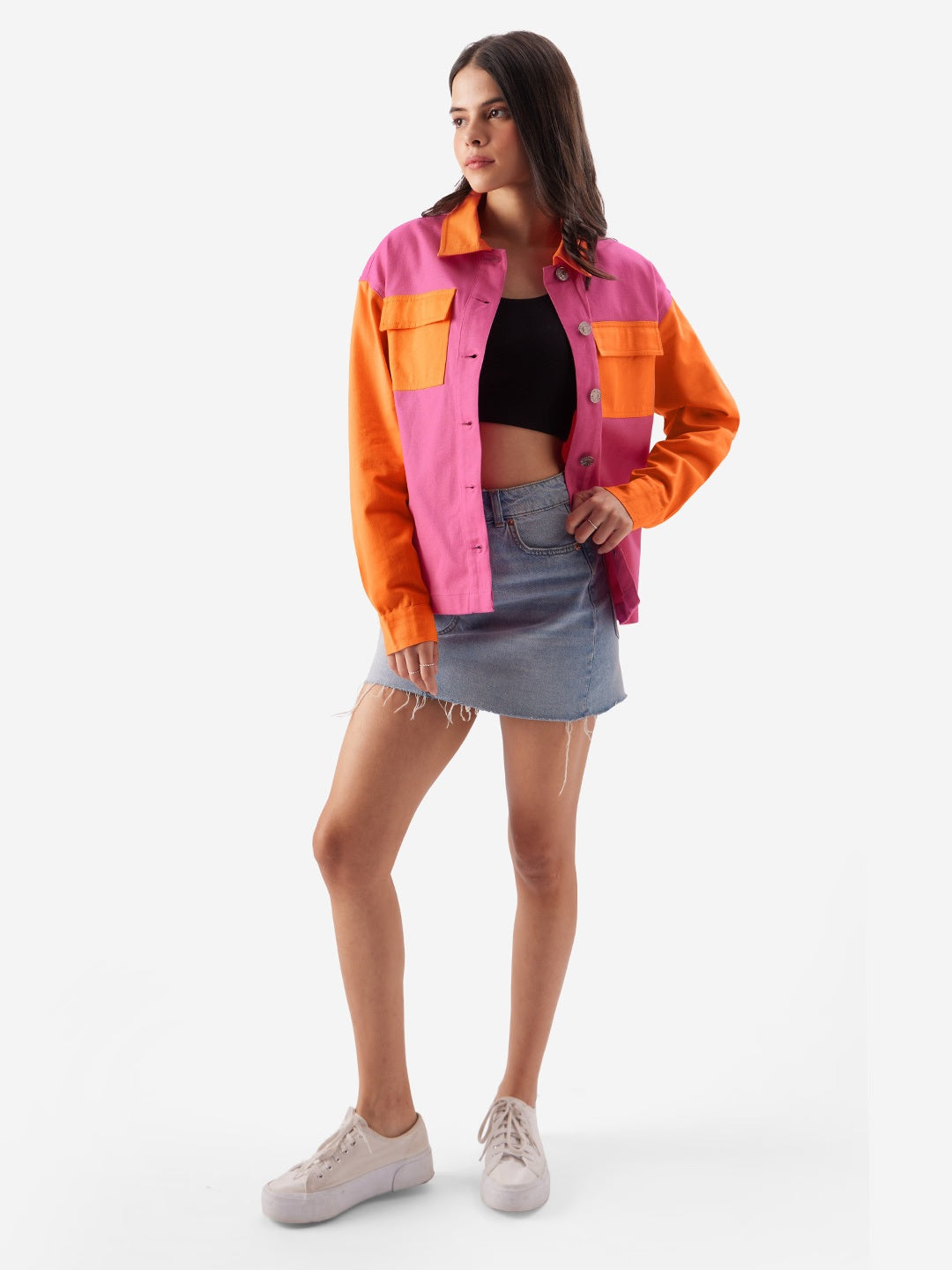 Solids Pink Orange Women Shackets Shirt