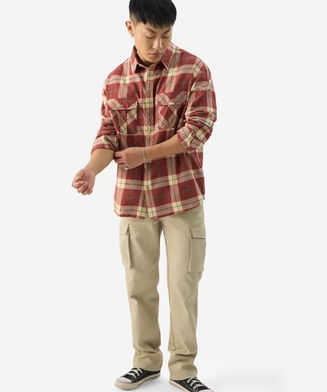 Checks Almond Cream Men Utility Shirts