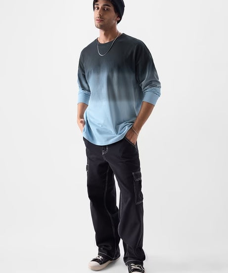 Ombre  Midnight Blue Oversized Full Sleeve T-Shirts