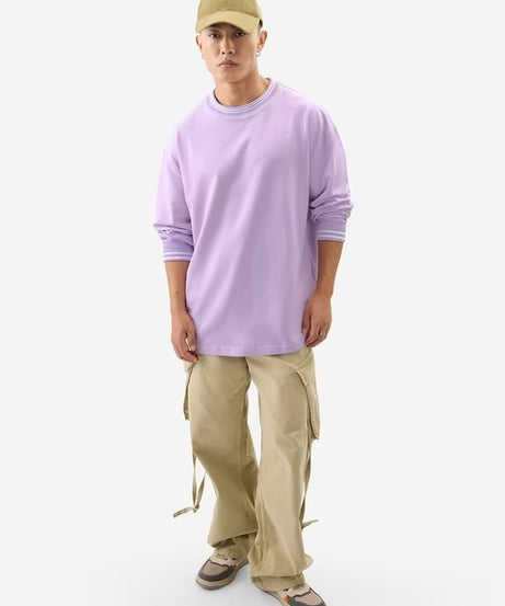 Solids Pale Purple Oversized Full Sleeve T-Shirts