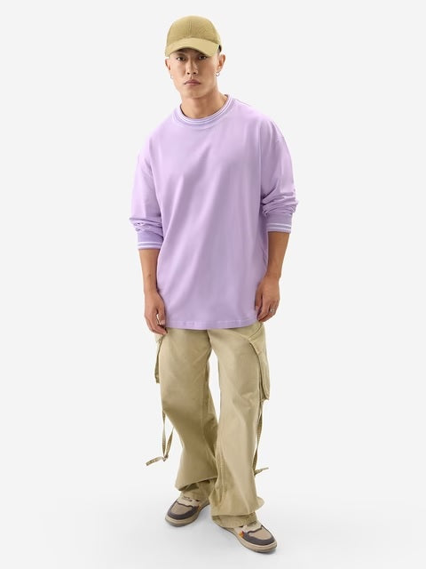 Solids Pale Purple Oversized Full Sleeve T-Shirts