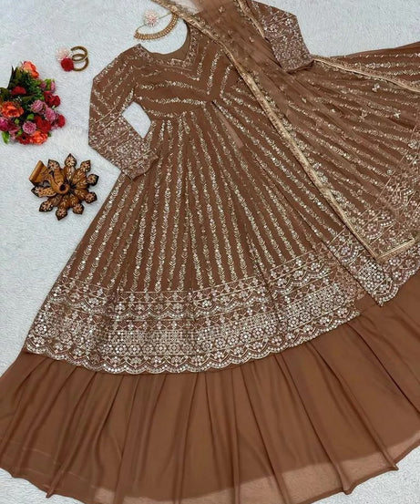 Style Faux Georgette Top Lehenga & Dupatta Set