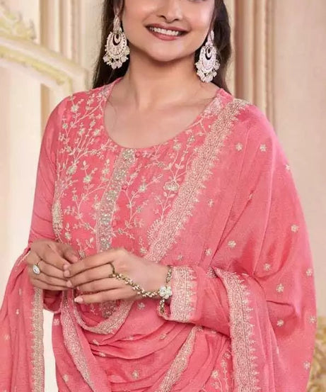 Chinon Silk With Sequence Embroidery Stitched Work Top Bottom Dupatta