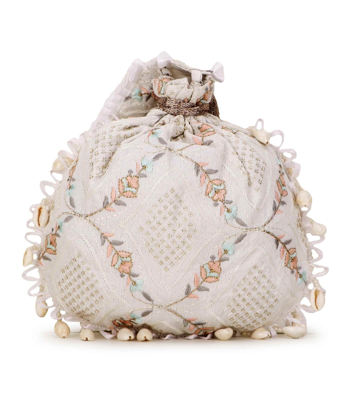 Dangle Stone work Embroidered Faux Silk Potli Bag