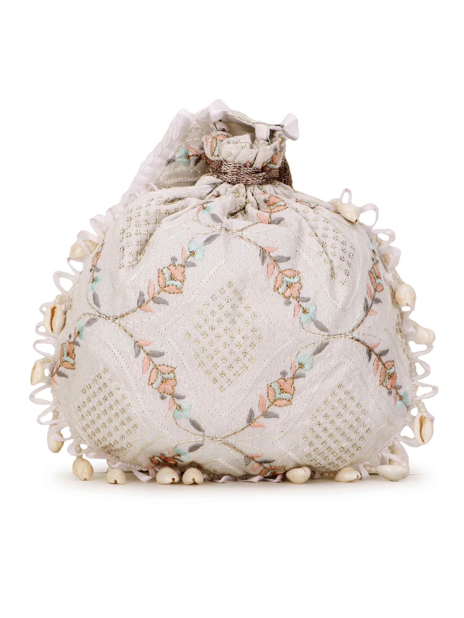 Dangle Stone work Embroidered Faux Silk Potli Bag