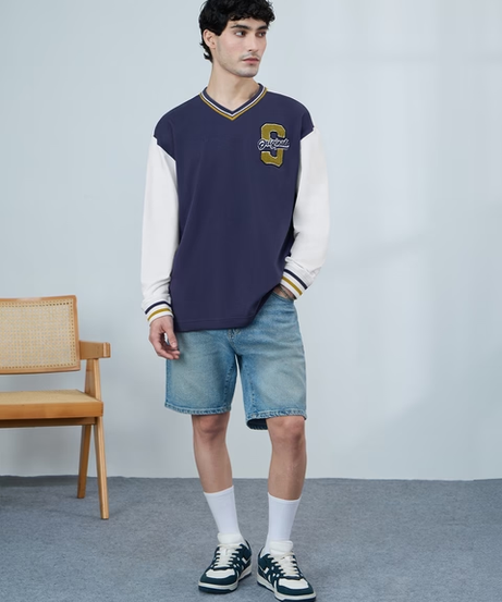 Varsity Blue League Oversized Full Sleeve T-Shirts