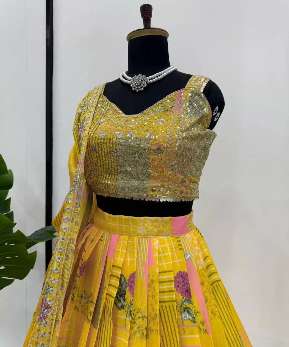 Festival Wear Chinon Silk Lehenga Blouse & Dupatta