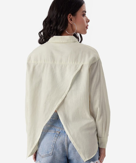 Cotton Linen Off White Women Boyfriend Shirts