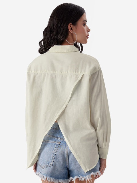 Cotton Linen Off White Women Boyfriend Shirts