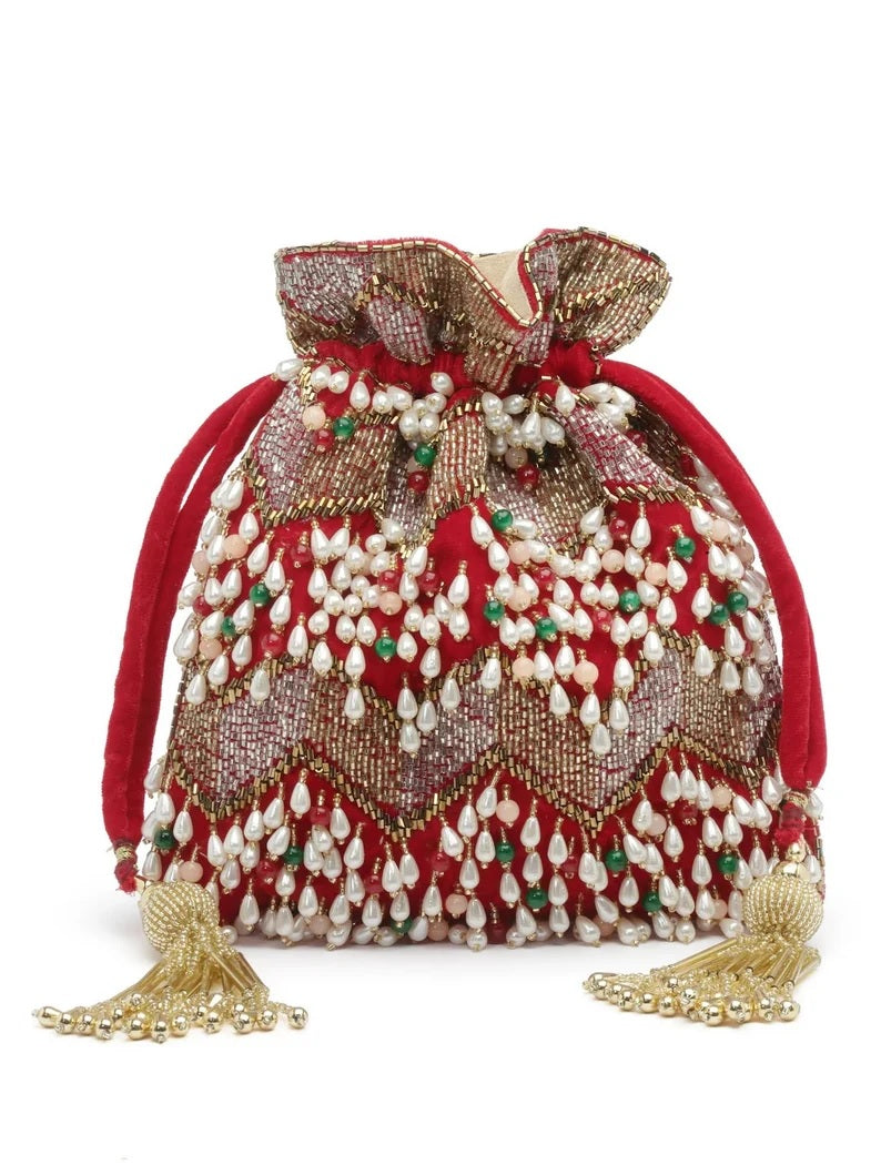 Dangle Embellished Velvet Potli Bag