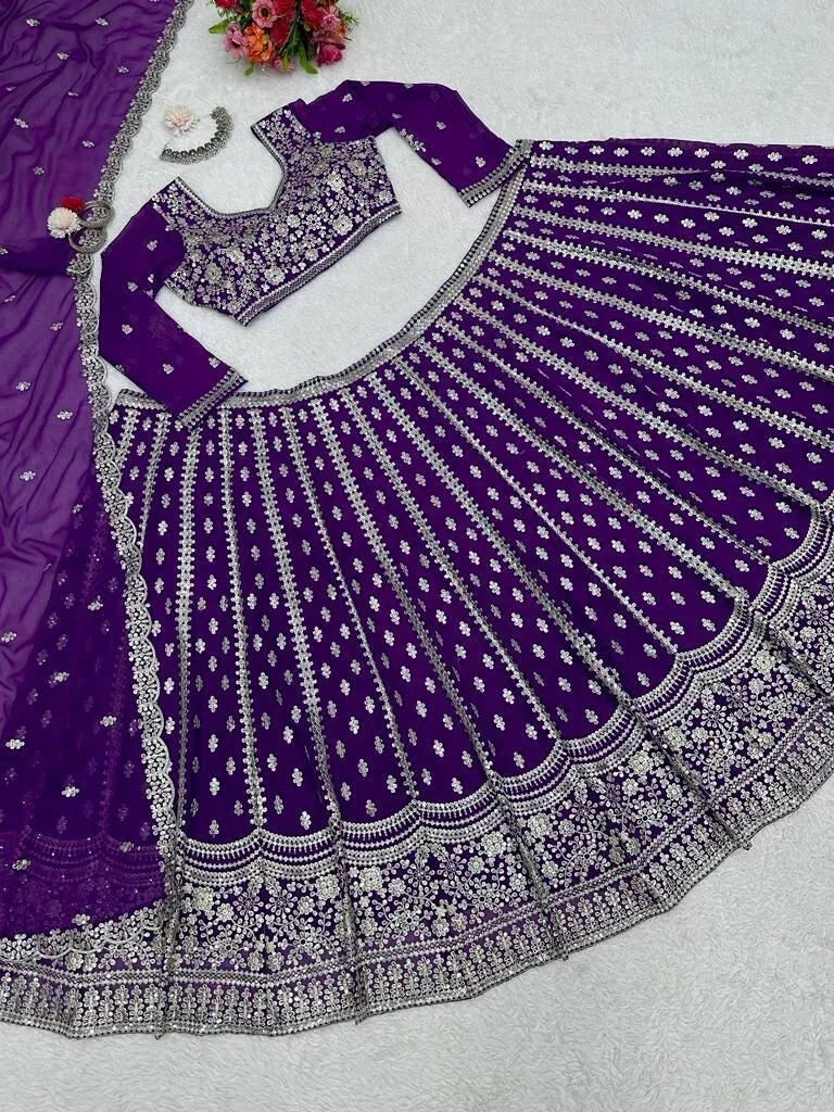 Purple Georgette Beautiful Traditional Lehenga Blouse Dupatta