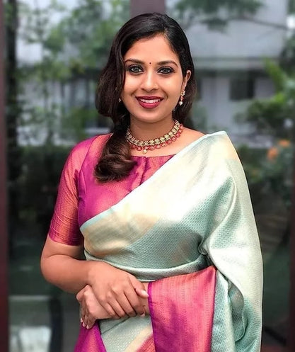 Banarasi Soft Silk Sari With Unstitched Blouse