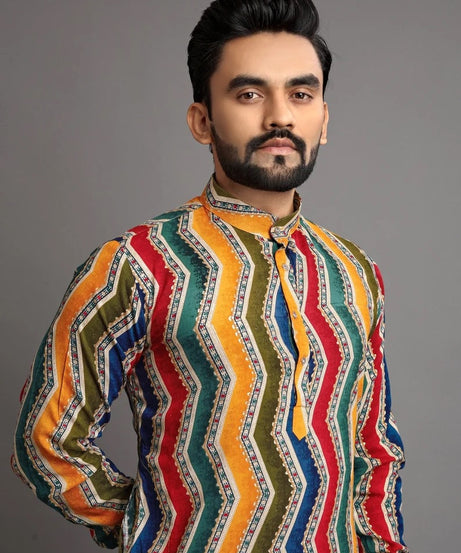 Men's Premium Soft Cotton Foil Print Kurta Pajjama Set