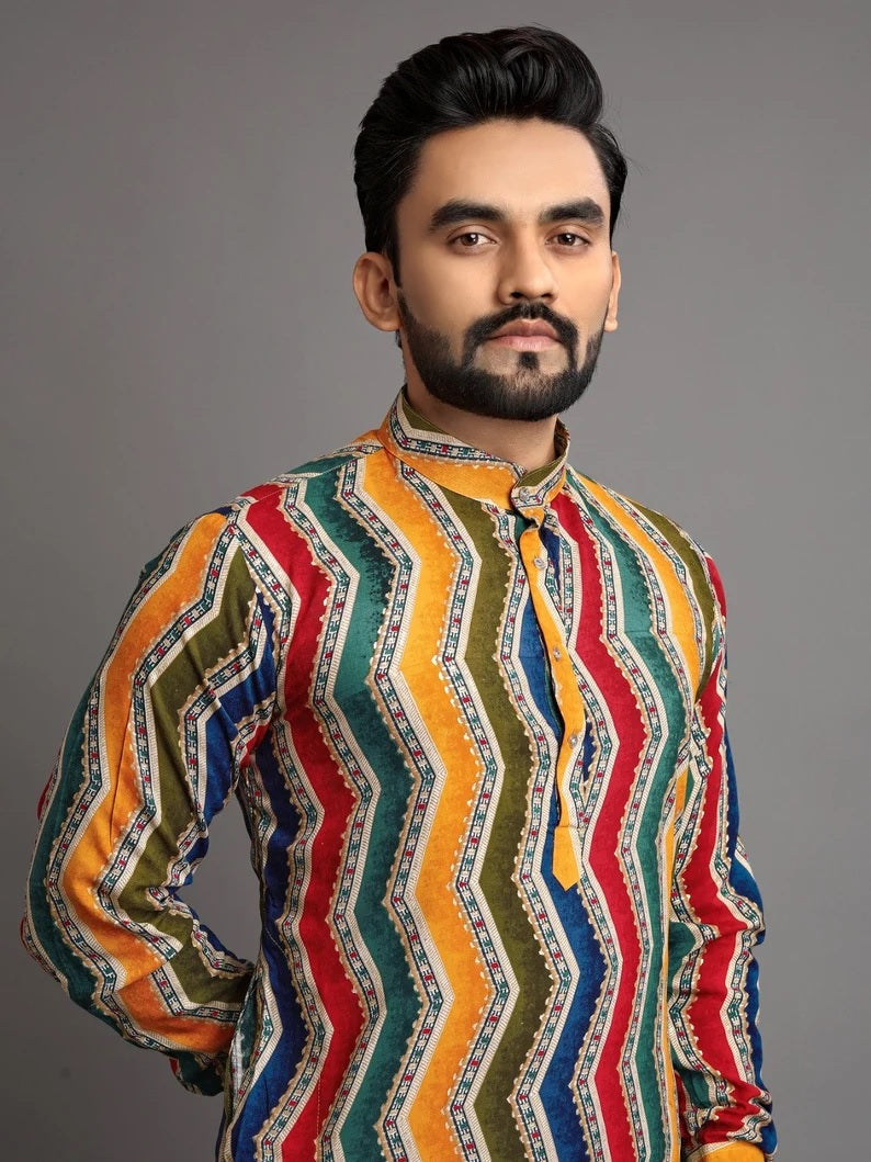 Men's Premium Soft Cotton Foil Print Kurta Pajjama Set