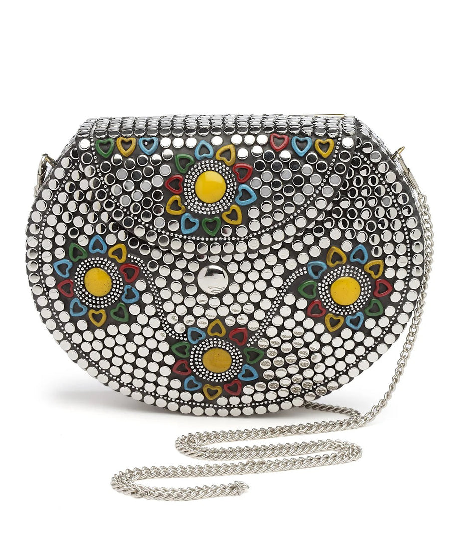 Mosaic Embellished Metal Clutch
