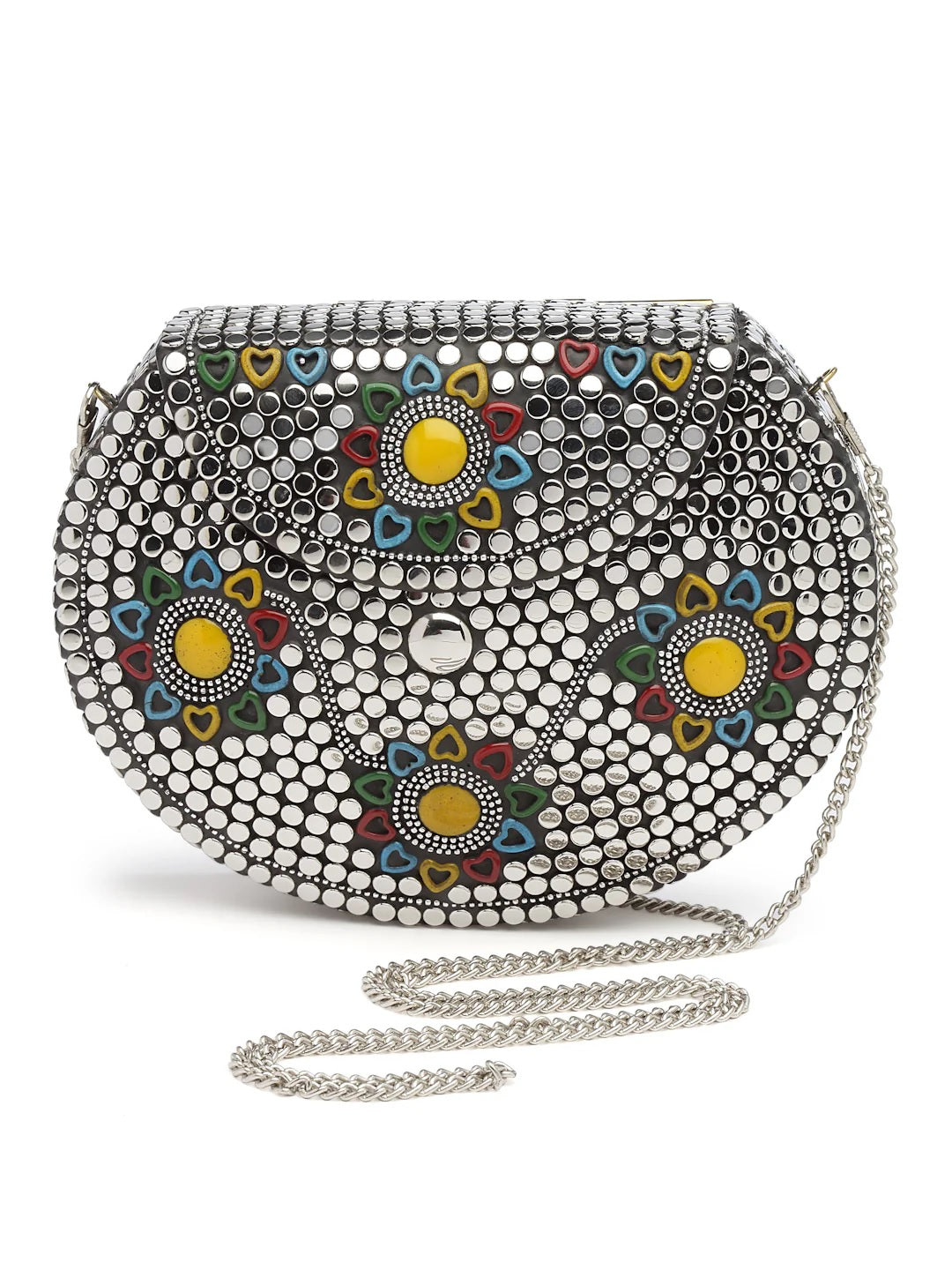 Mosaic Embellished Metal Clutch