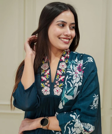 Chinon & Embroidery Work Kurti Bottom With Dupatta Set 12-BS