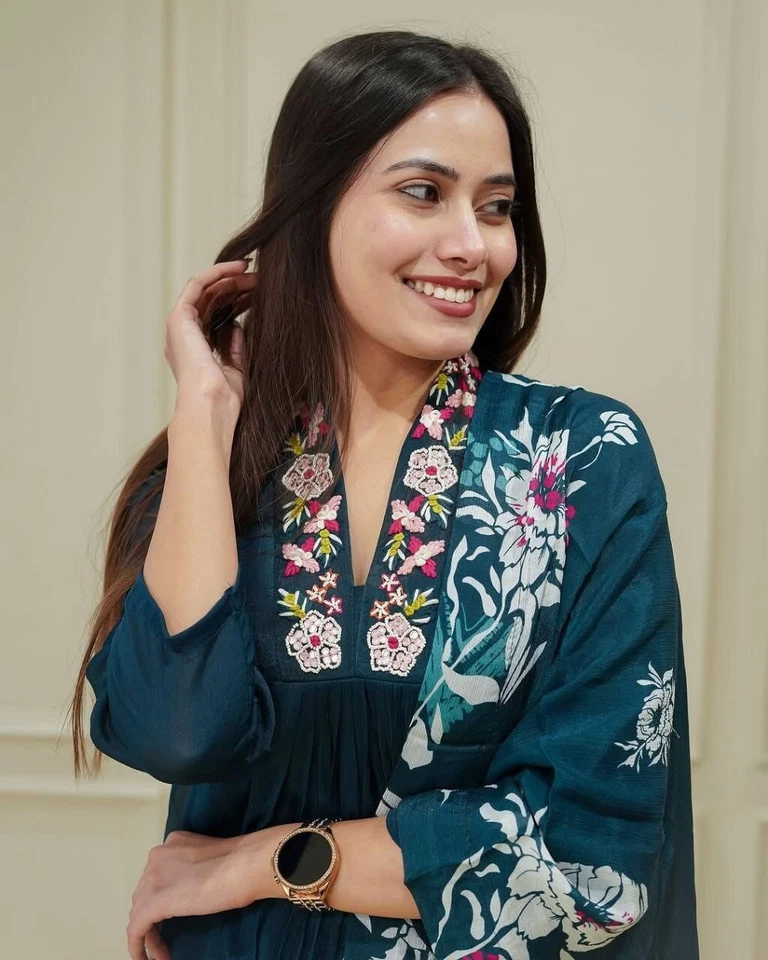 Chinon & Embroidery Work Kurti Bottom With Dupatta Set 12-BS