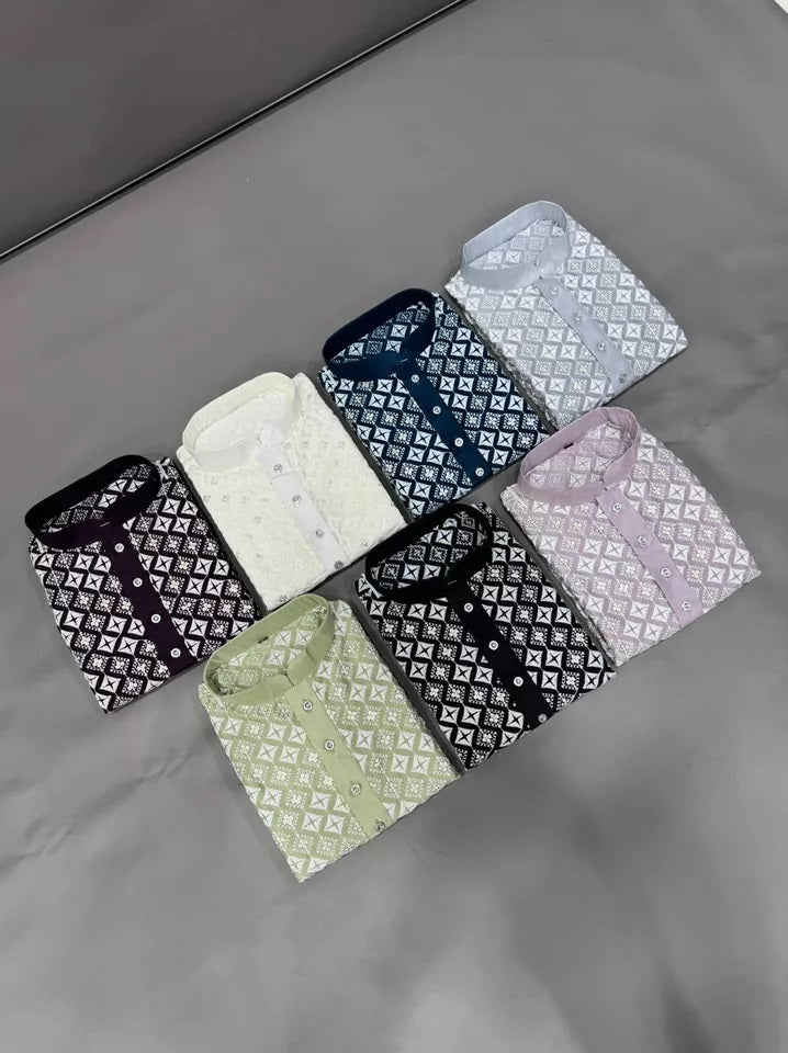 Soft Silk With White Embroidery Thread Work Kurta Pajama Set For Men's