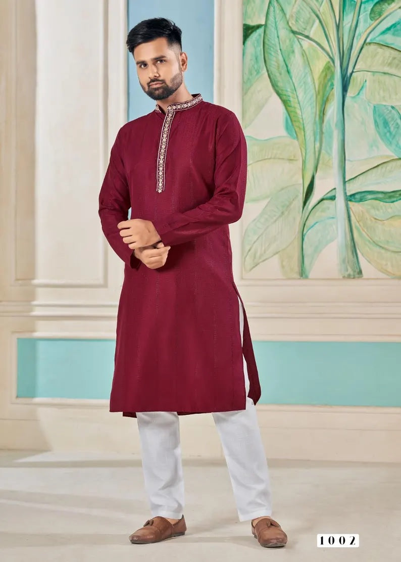 Pure Viscose With Embroidery Work Kurta Pajama Set