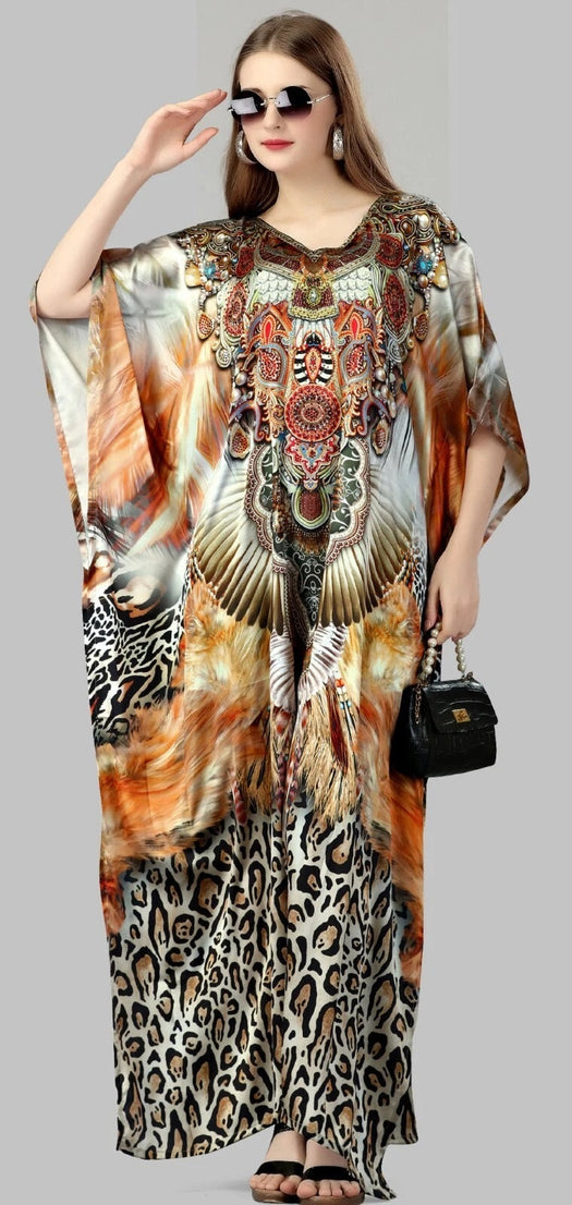Women's Kaftan Dress Short Sleeve Beach Cover Up Print Free Size V-Neck Caftan