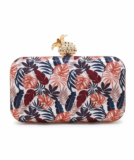 New Printed Satin Botanical Embroidered Clutch