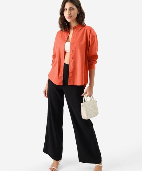 Solids Orange Flame Women Boyfriend Shirts