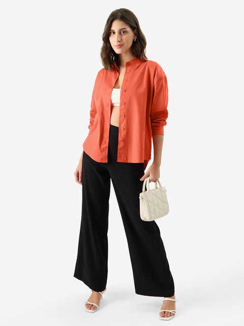 Solids Orange Flame Women Boyfriend Shirts