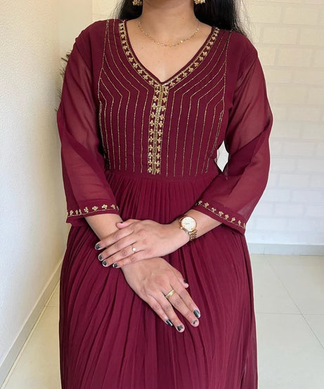 Full Stitched Traditional Wear Blooming Georgette Kurti Long Gown