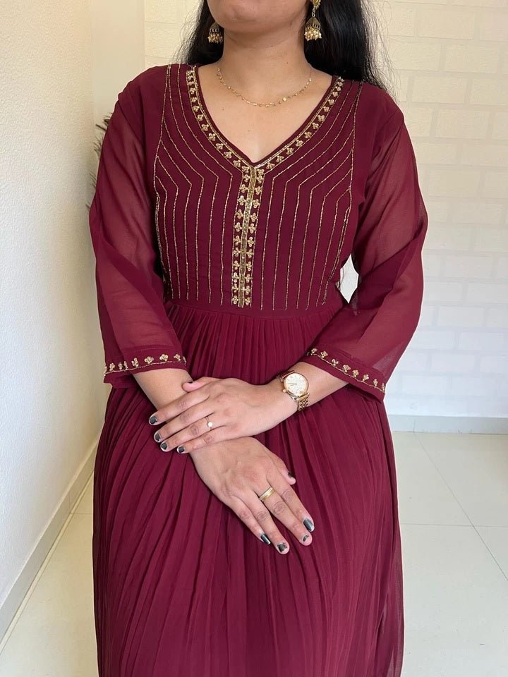 Full Stitched Traditional Wear Blooming Georgette Kurti Long Gown