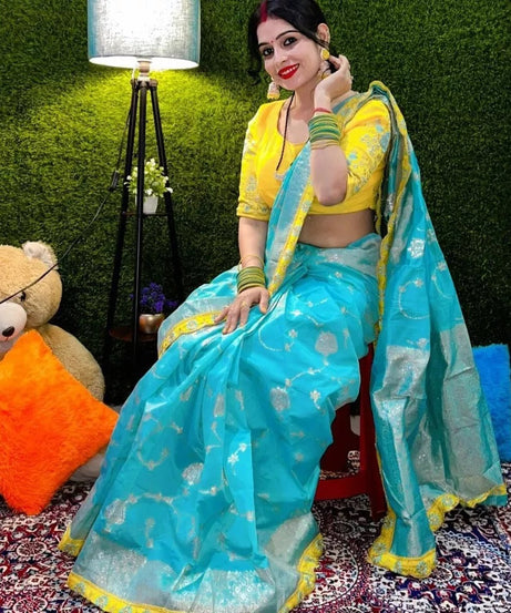 Lichi Silk With Rich Zari & Badla Zari Work Rich Embroidery Lace Saree With Blouse