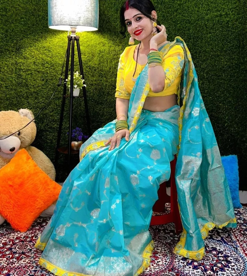 Lichi Silk With Rich Zari & Badla Zari Work Rich Embroidery Lace Saree With Blouse