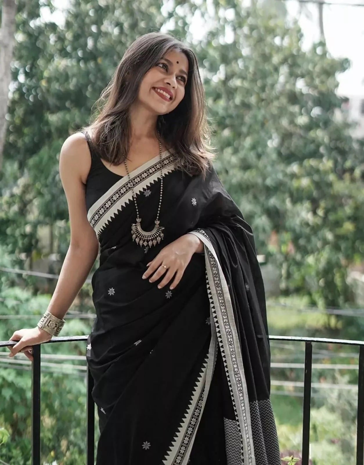 Black Soft Linen Slub Designer Saree,Classic Sari Blouse