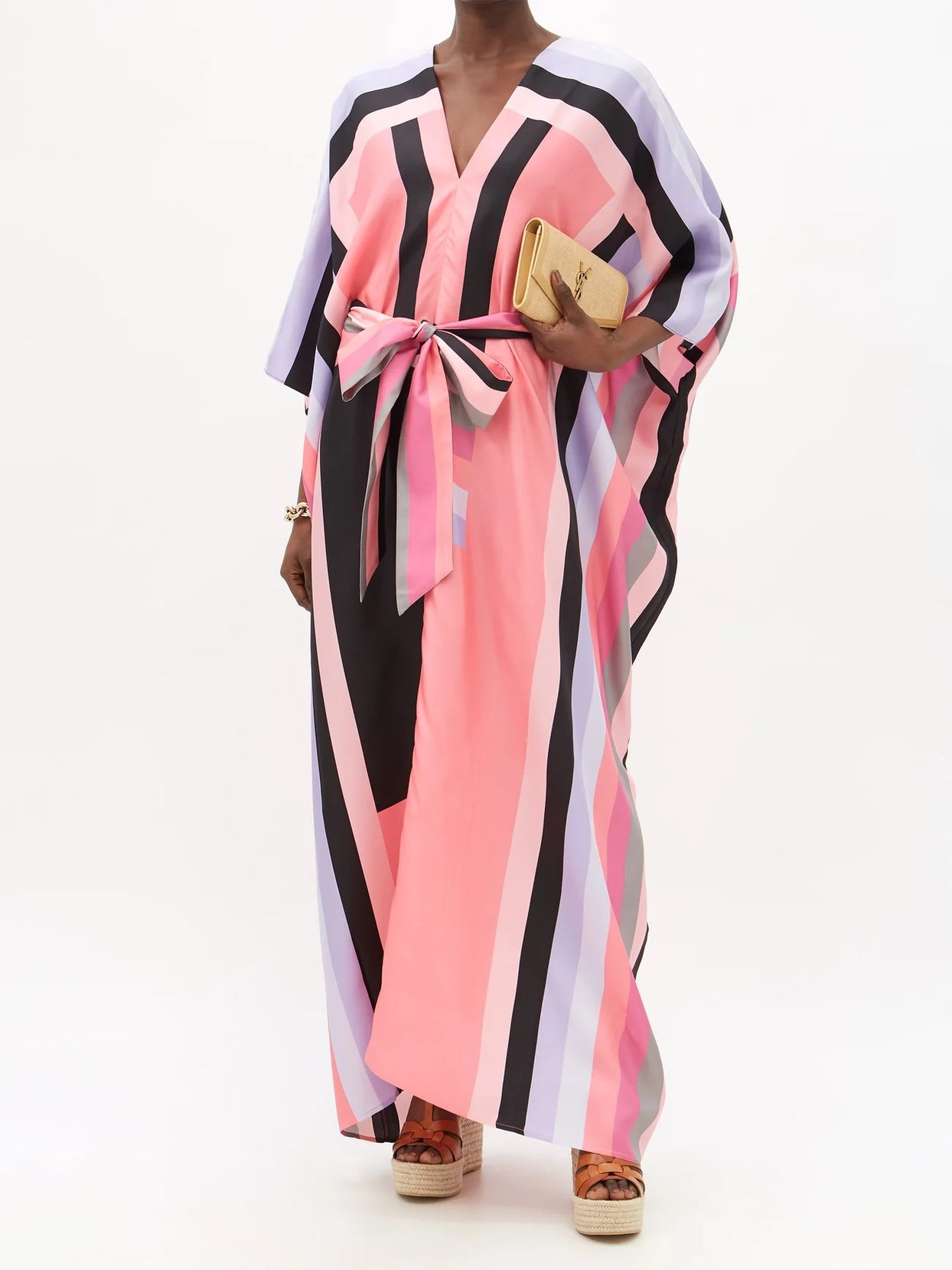 Printed Silk Crepe Women Long Kaftan