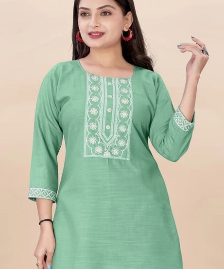 Stylish Rayon Kurti, With Embroidery Sequens Work Short Top Kurti