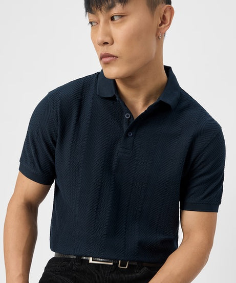 Textured Polo Navy Polos