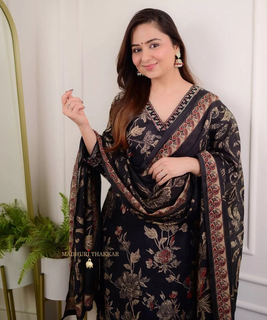 Classic Wear Function Full Stitched Cotton Print Top Bottom Dupatta