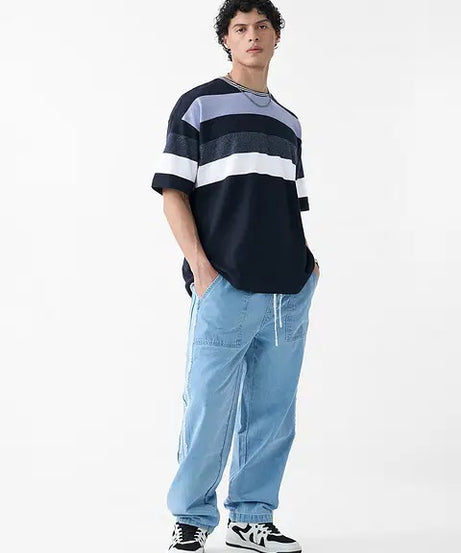 Popcorn Stripes Blue Horizon Oversized T-Shirts