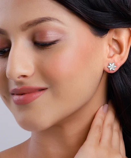 Silver Flowery Snowflake Studs