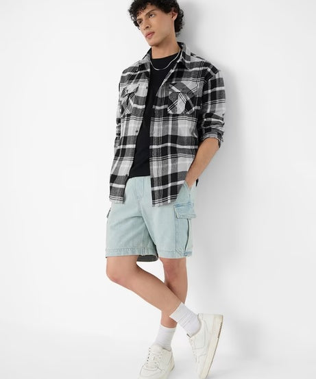 Plaid Charcoal Men Utility Shirts