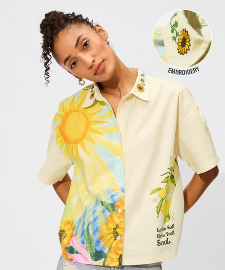 Cotton Linen  Sunshine Soul Women Holiday Shirts