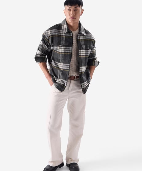 Plaid  Black and Grey Men Shackets