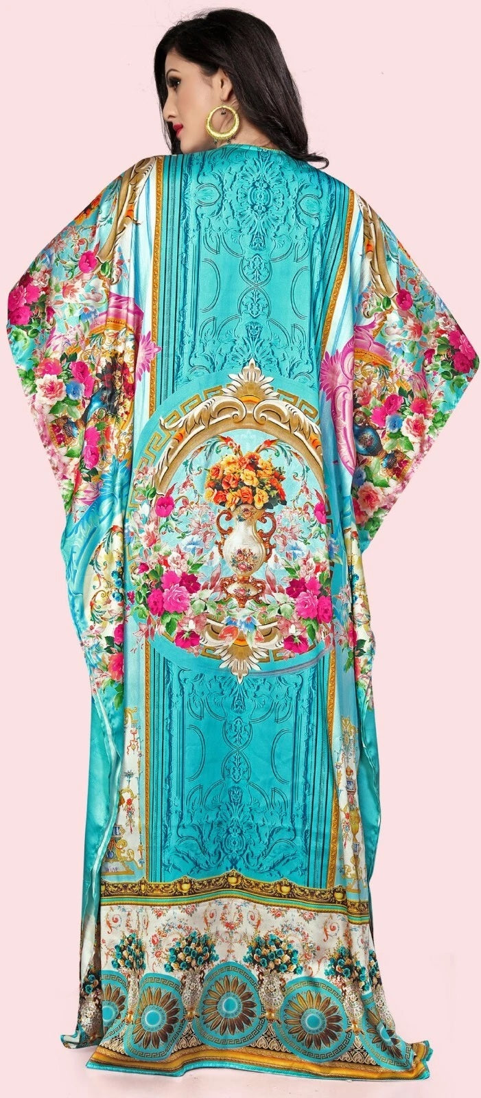 Women Plus Size Smoth Satin Kaftan Maxi Beach Dress