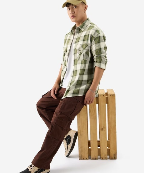 Plaid Olive Men Utility Shirts