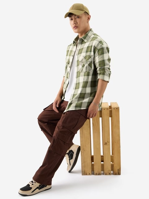 Plaid Olive Men Utility Shirts