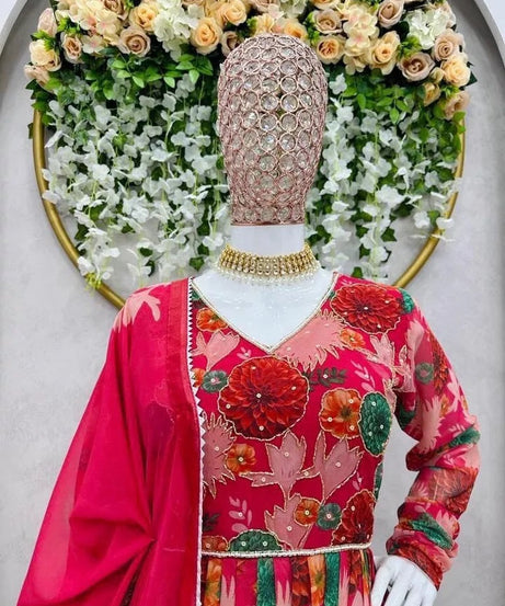 Bollywood FullStitched Faux Georgette Long Anarkali Top Pant Dupatta