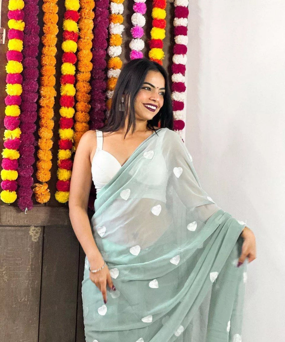 Faux Georgette Designer Saree & Blouse For Women's