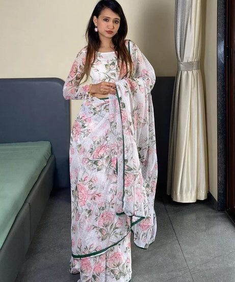 Pure Soft Georgette Silk Ready To Wear Sari With Blouse