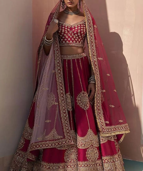 Jalpuri Silk With Embroidery Sequence Zari Design Work Lehenga